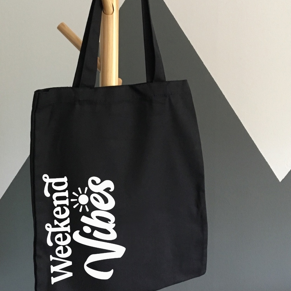 Weekend Vibes Black Canvas Tote Bag